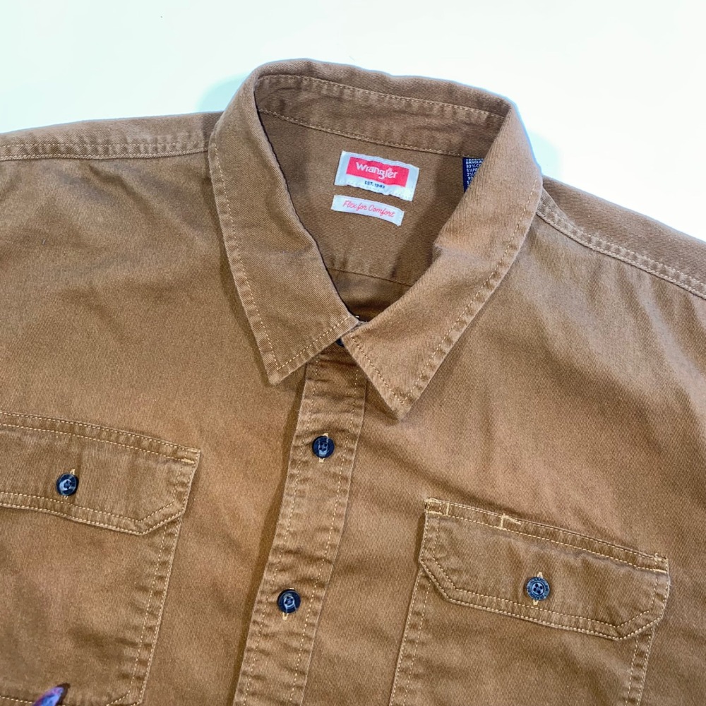 Wrangler Mens Long Sleeve Button‎ Up Shirt Brown Flex for Comfort Size 3XL 3TG